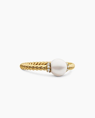 Petite Solari Station Ring 18K Yellow Gold with Pearl and Diamonds, 2.3mm