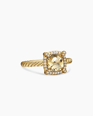 Petite Chatelaine® Pavé Bezel Ring 18K Yellow Gold with Champagne Citrine and Diamonds, 7mm