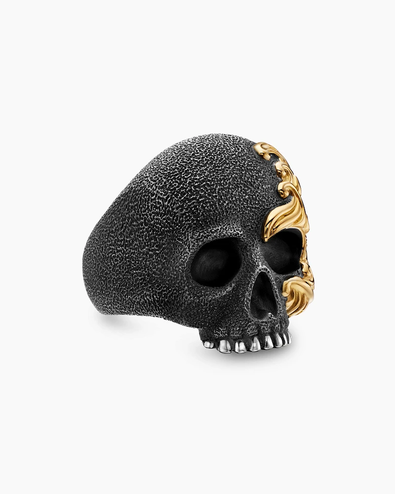 Waves Skull Ring Sterling Silver with 18K Yellow Gold, 24mm