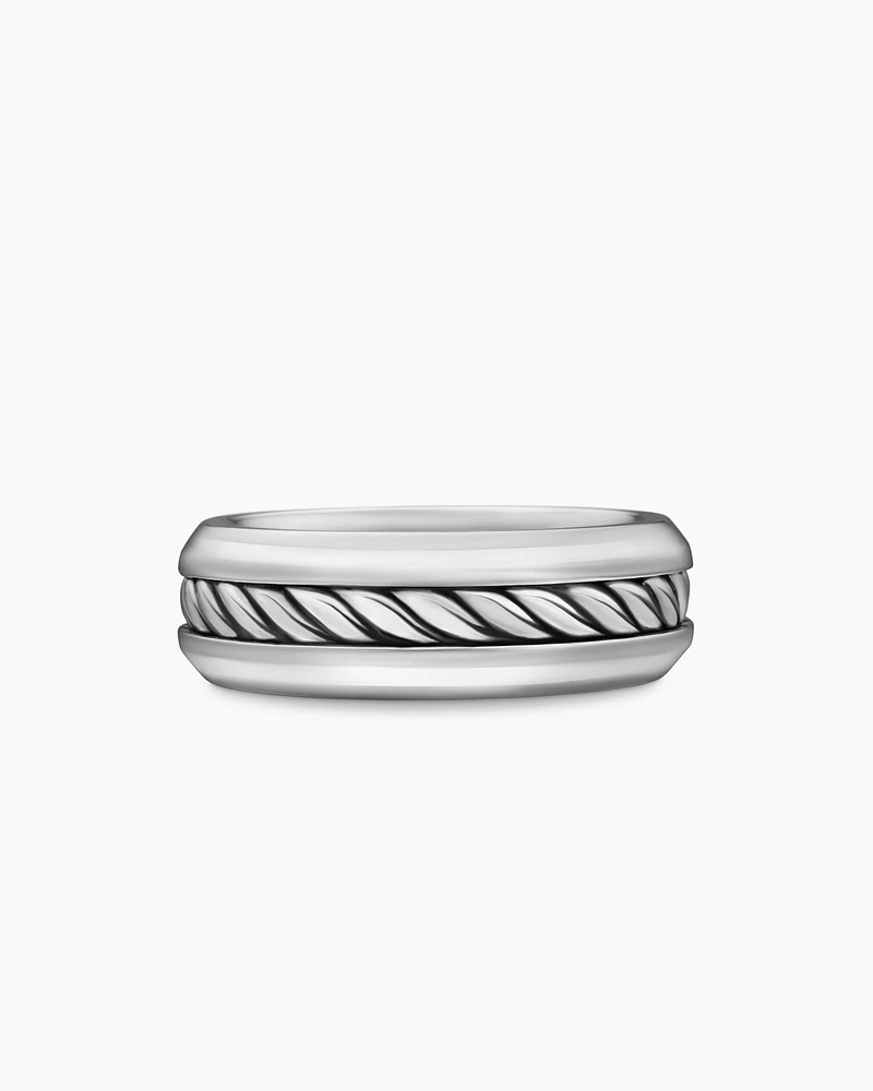 Cable Inset Band Ring Sterling Silver, 8mm