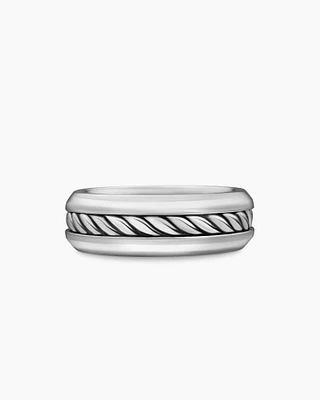 Cable Inset Band Ring Sterling Silver, 8mm