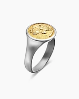 Petrvs® Lion Pinky Ring Sterling Silver with 18K Yellow Gold, 15mm