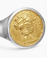 Petrvs® Lion Pinky Ring Sterling Silver with 18K Yellow Gold, 15mm