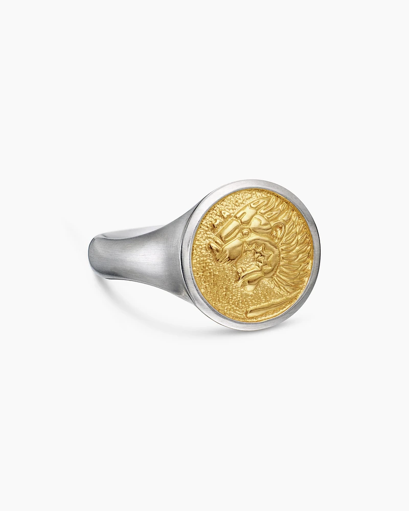 Petrvs® Lion Pinky Ring Sterling Silver with 18K Yellow Gold, 15mm