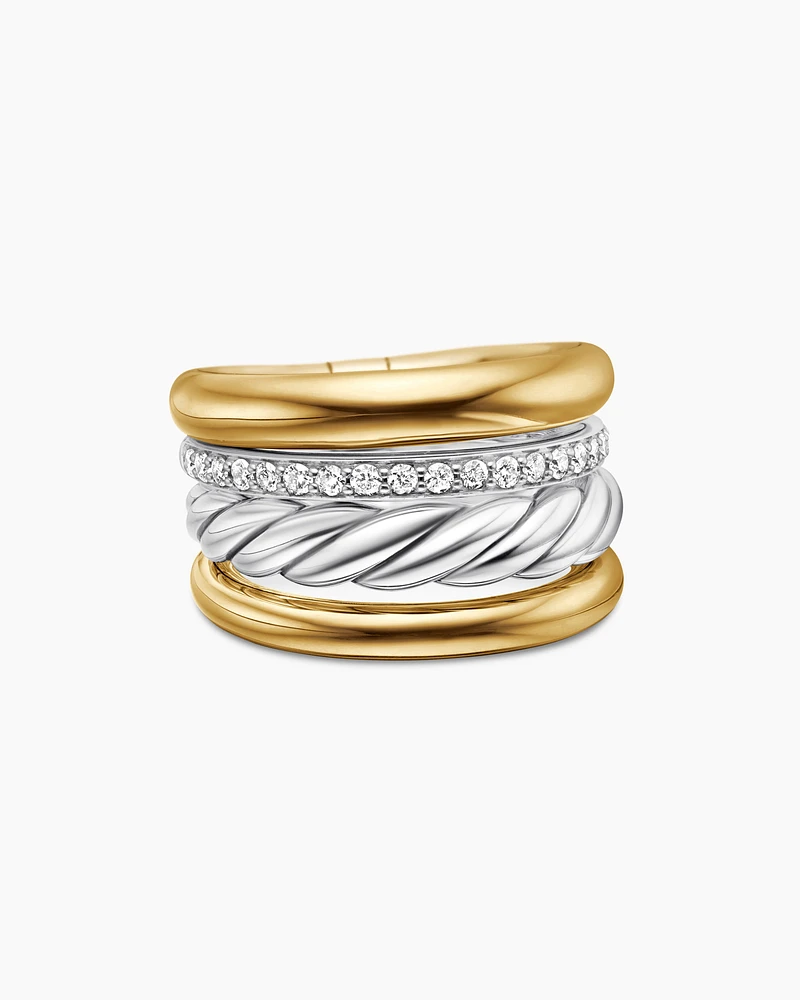 DY Mercer® Multi Row Ring Sterling Silver with 18K Yellow Gold and Diamonds