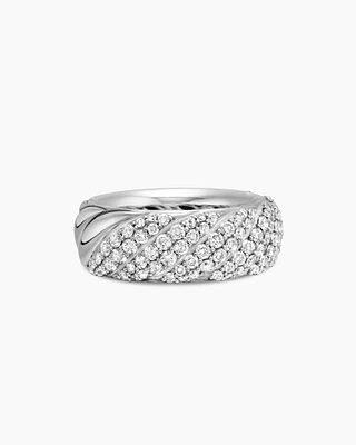 Sculpted Cable Band Ring Sterling Silver with Diamonds, 7.5mm