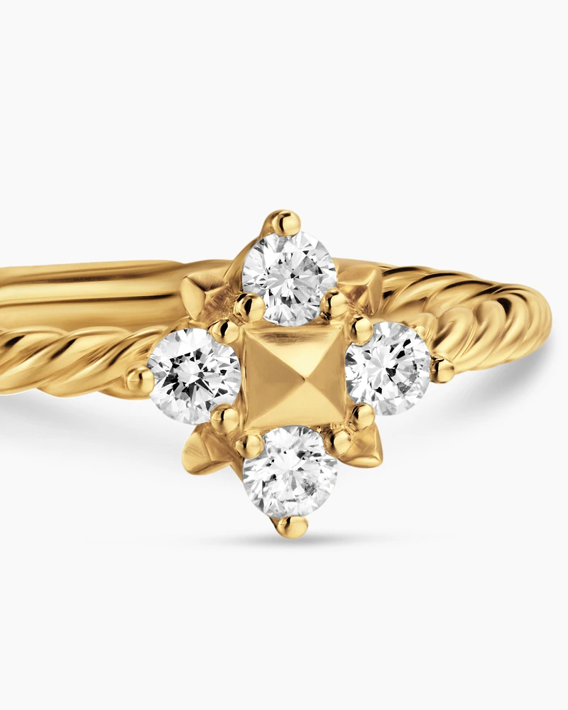 Petite Modern Renaissance Pyramid Ring 18K Yellow Gold with Diamonds, 6.2mm