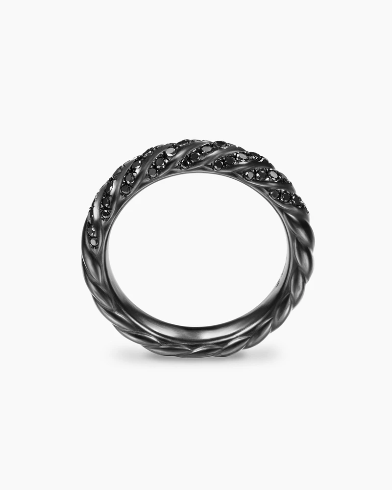 Sculpted Cable Band Ring Black Titanium with Diamonds, 4.5mm
