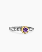Petite Cable Ring Sterling Silver with 14K Yellow Gold and Amethyst, 2.8mm