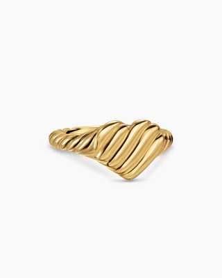 Sculpted Cable Heart Pinky Ring 18K Yellow Gold, 9mm