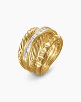 Crossover Trio Four Row Ring 18K Yellow Gold with Diamonds, 15mm