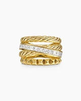Crossover Trio Four Row Ring 18K Yellow Gold with Diamonds, 15mm