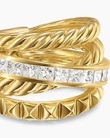 Crossover Trio Four Row Ring 18K Yellow Gold with Diamonds, 15mm