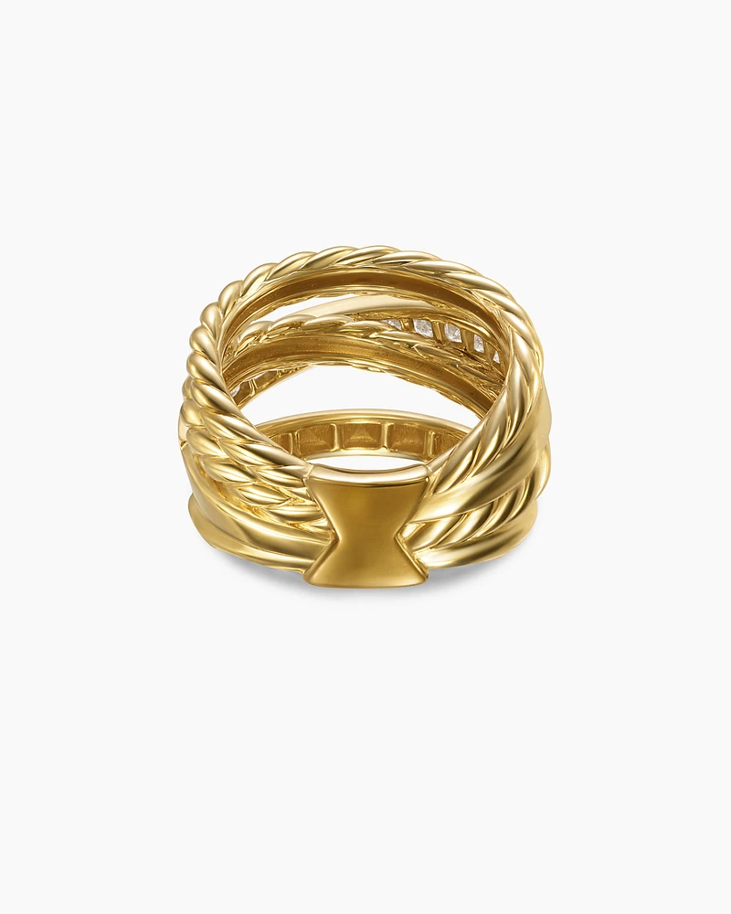 Crossover Trio Four Row Ring 18K Yellow Gold with Diamonds, 15mm