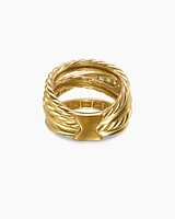 Crossover Trio Four Row Ring 18K Yellow Gold with Diamonds, 15mm