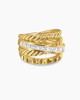 Crossover Trio Four Row Ring 18K Yellow Gold with Diamonds, 15mm