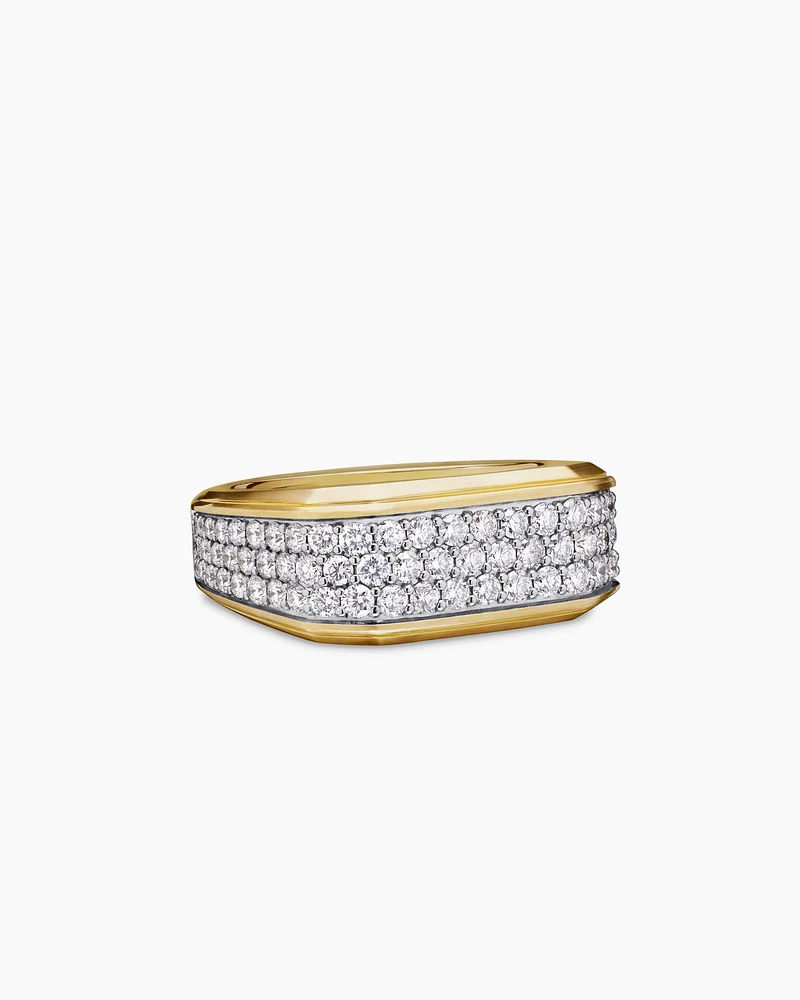 Deco Signet Ring 18K Yellow Gold with Diamonds, 10mm