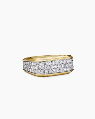 Deco Signet Ring 18K Yellow Gold with Diamonds, 10mm