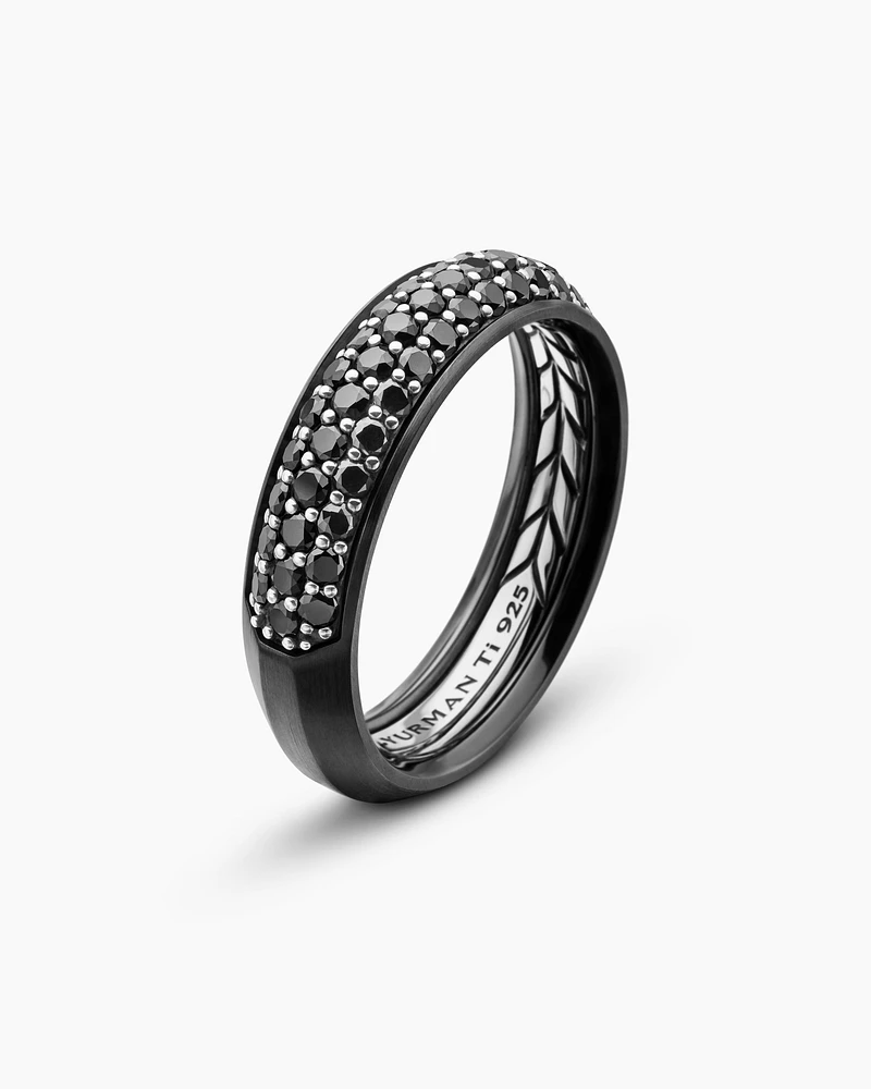Bevelled Band Ring Black Titanium with Half Pavé Diamonds, 6mm