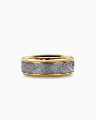 Bevelled Band Ring 18K Yellow Gold with Meteorite, 8.5mm