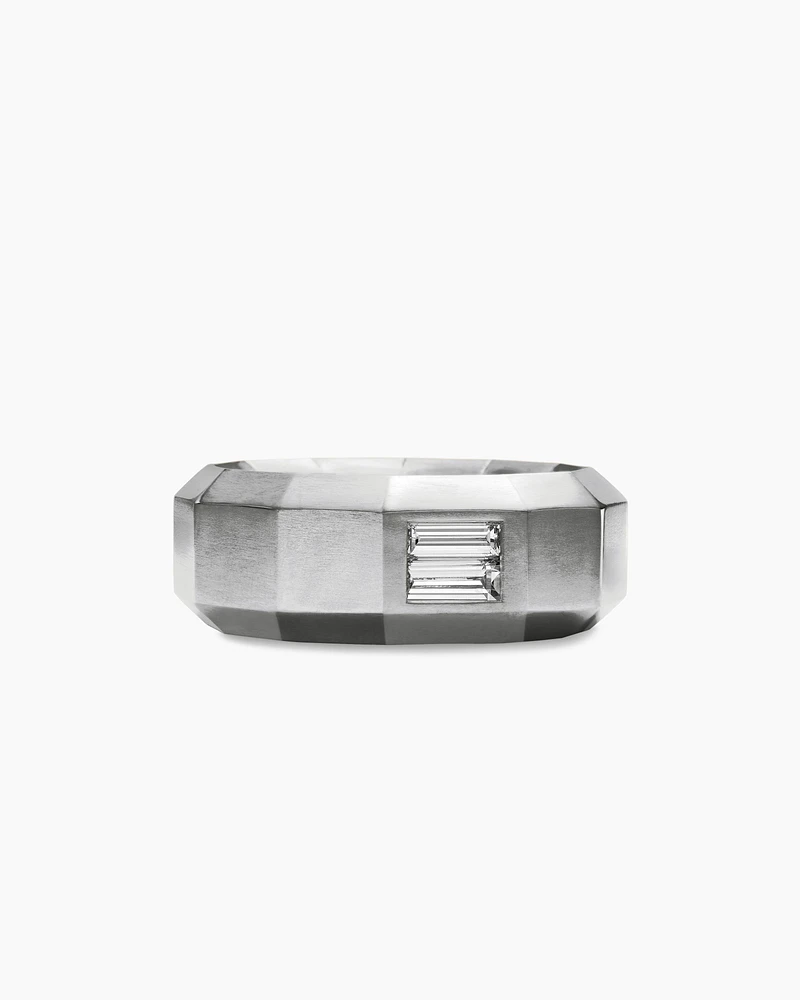 Faceted Band Ring in 18K White Gold with Centre Diamond, 8mm