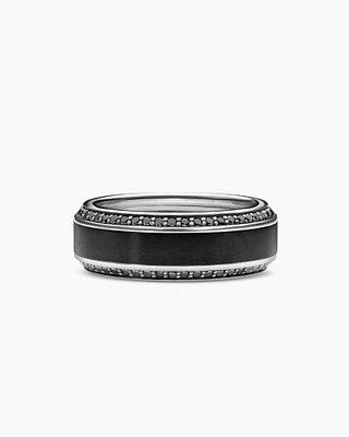 Bevelled Band Ring Black Titanium with Diamonds, 8mm