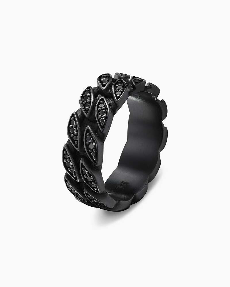 Curb Chain Band Ring Black Titanium with Diamonds, 8mm