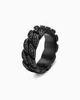 Curb Chain Band Ring Black Titanium with Diamonds, 8mm