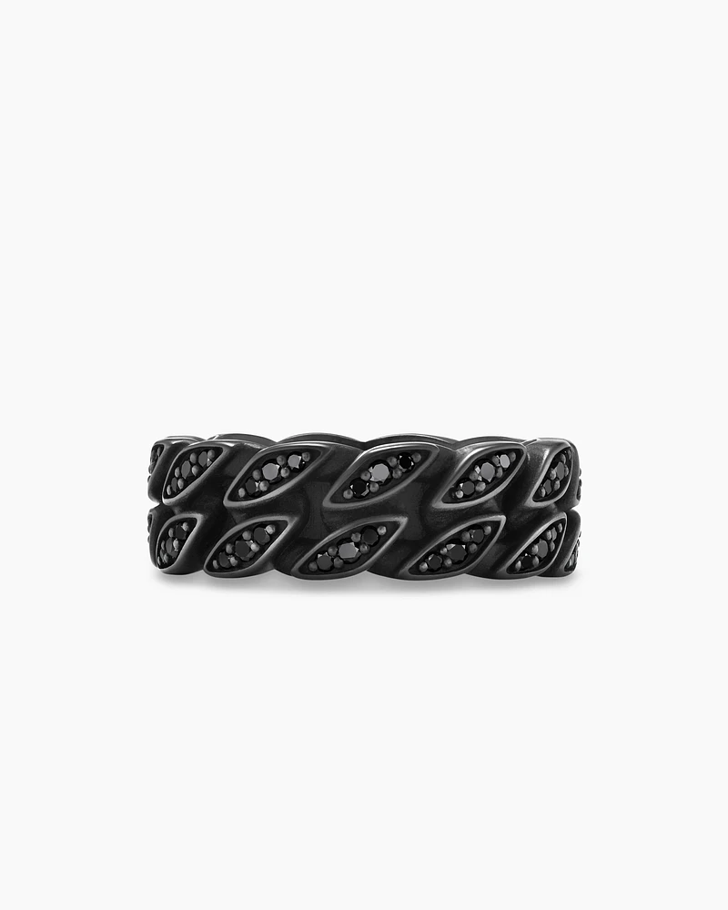 Curb Chain Band Ring Black Titanium with Diamonds, 8mm