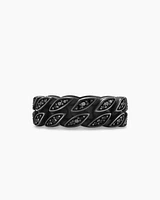 Curb Chain Band Ring Black Titanium with Diamonds, 8mm