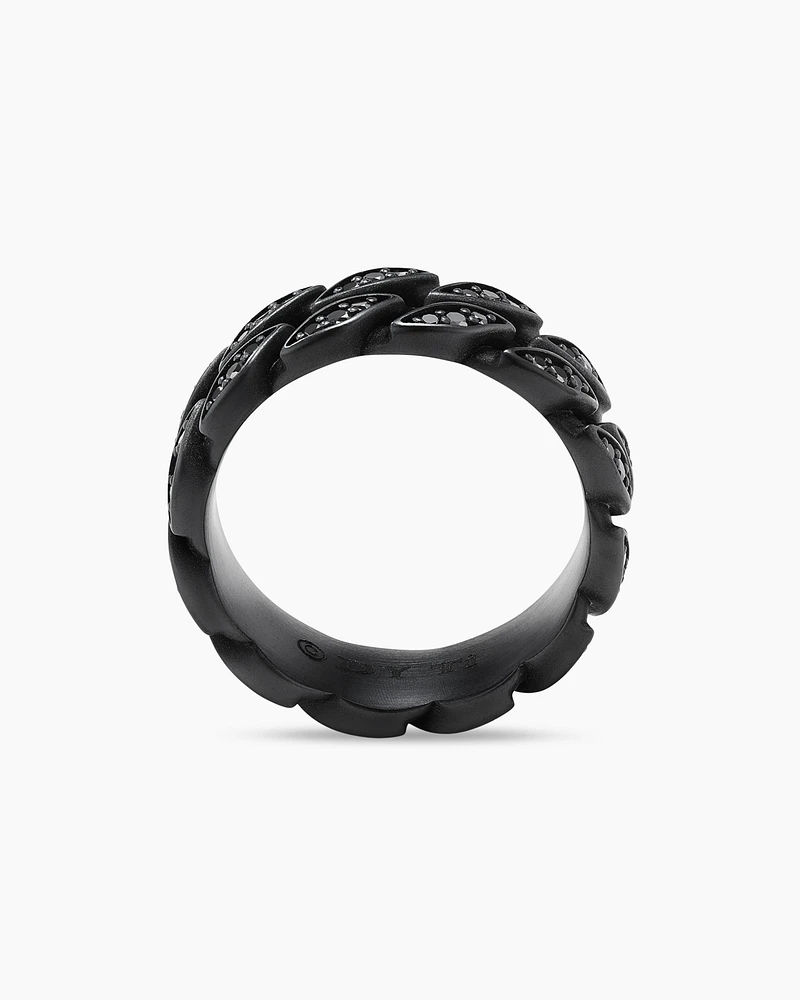 Curb Chain Band Ring Black Titanium with Diamonds, 8mm