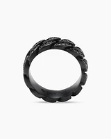 Curb Chain Band Ring Black Titanium with Diamonds, 8mm