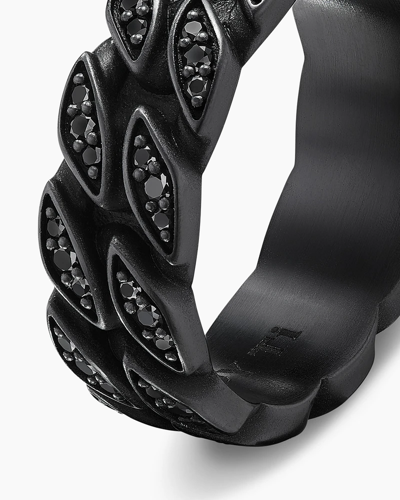 Curb Chain Band Ring Black Titanium with Diamonds, 8mm