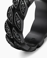 Curb Chain Band Ring Black Titanium with Diamonds, 8mm