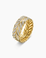 Chevron Pavé Band Ring 18K Yellow Gold with Diamonds, 9mm