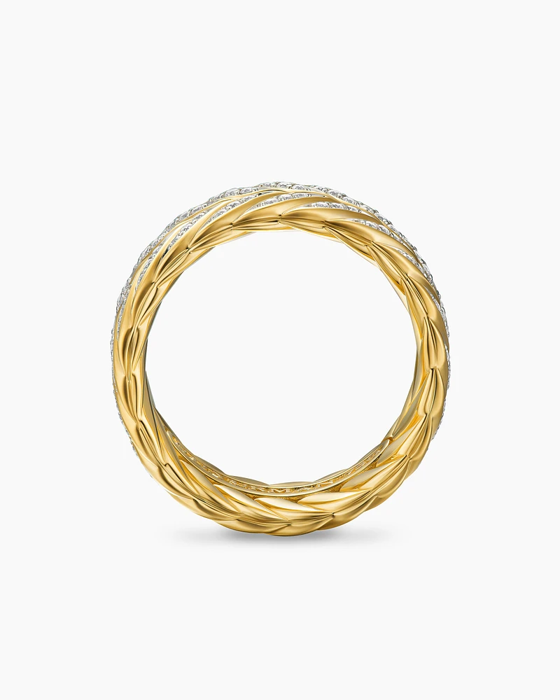 Chevron Pavé Band Ring 18K Yellow Gold with Diamonds, 9mm