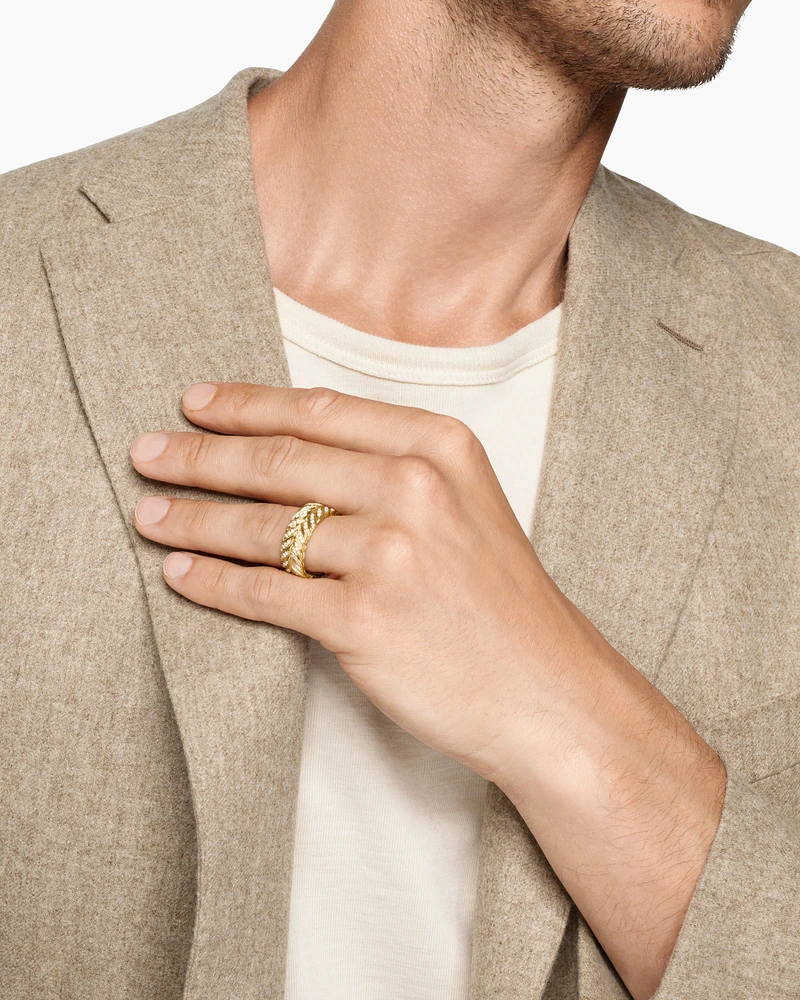 Chevron Pavé Band Ring 18K Yellow Gold with Diamonds, 9mm