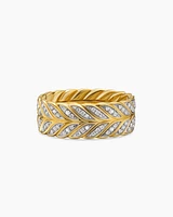 Chevron Pavé Band Ring 18K Yellow Gold with Diamonds, 9mm