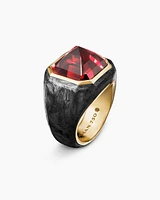 Forged Carbon Signet Ring in 18K Yellow Gold and Garnet, 17.7mm
