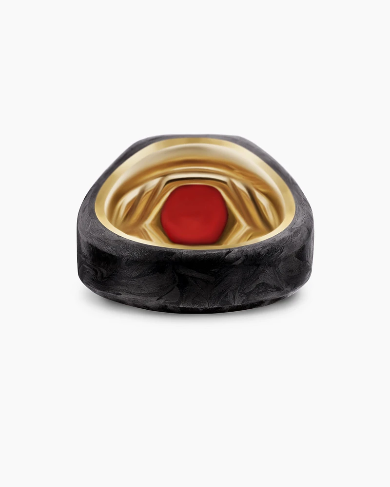 Forged Carbon Signet Ring in 18K Yellow Gold and Garnet, 17.7mm