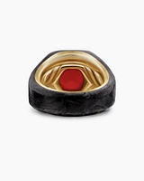 Forged Carbon Signet Ring in 18K Yellow Gold and Garnet, 17.7mm