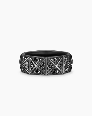 Pyramid Band Ring Black Titanium with Diamonds, 8mm