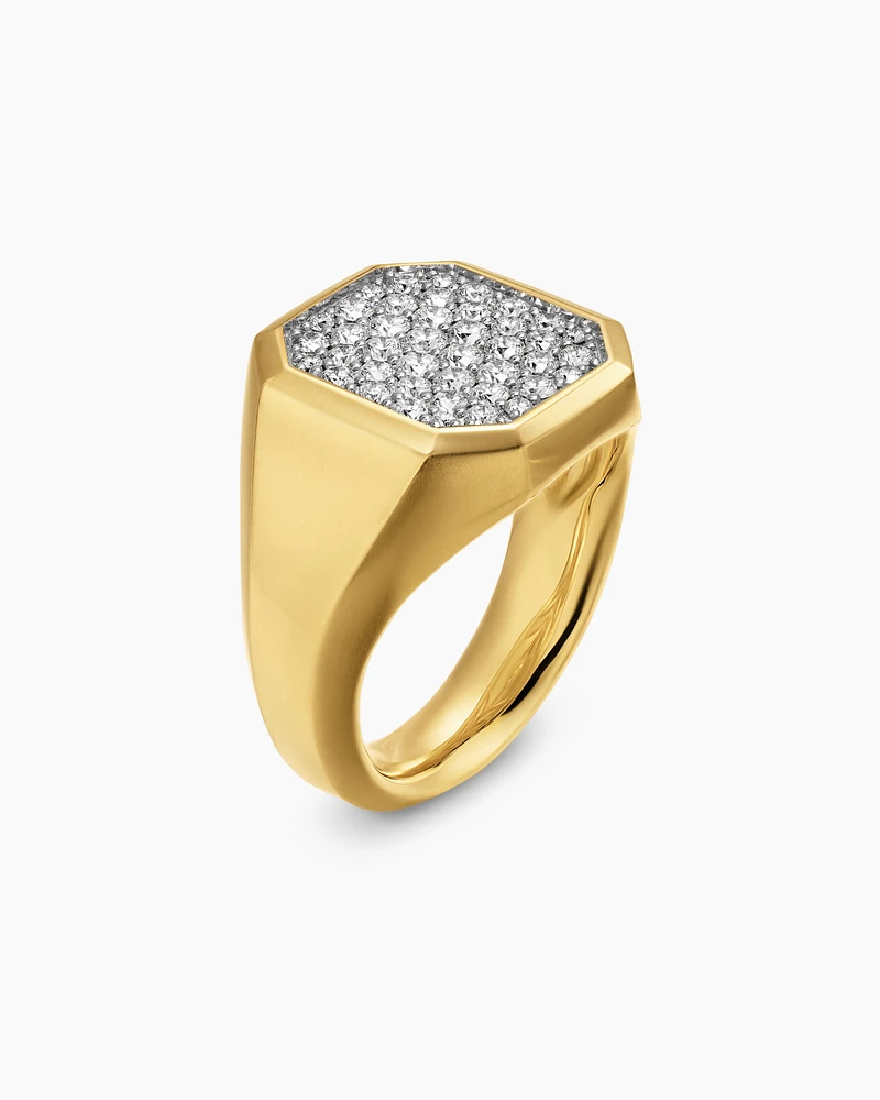 Streamline® Signet Ring in 18K Yellow Gold with Diamonds, 18mm