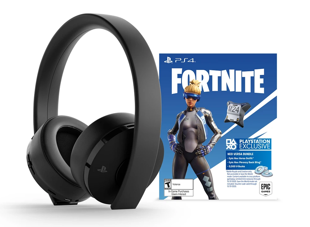Sony PlayStation 4 Fortnite Neo Versa Bundle Gold Wireless Gaming Headset Jet Black