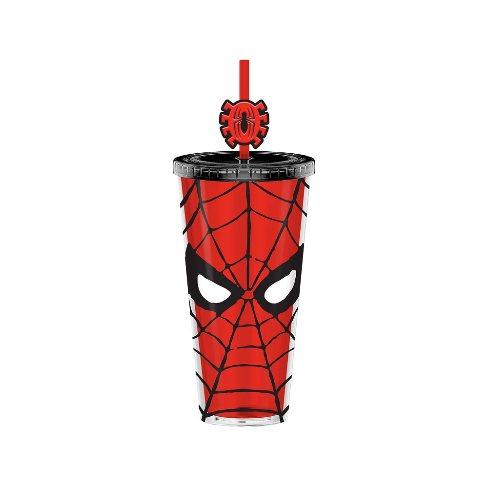 Marvel Spider-Man 24oz Plastic Cold Cup with Lid and Topper Straw