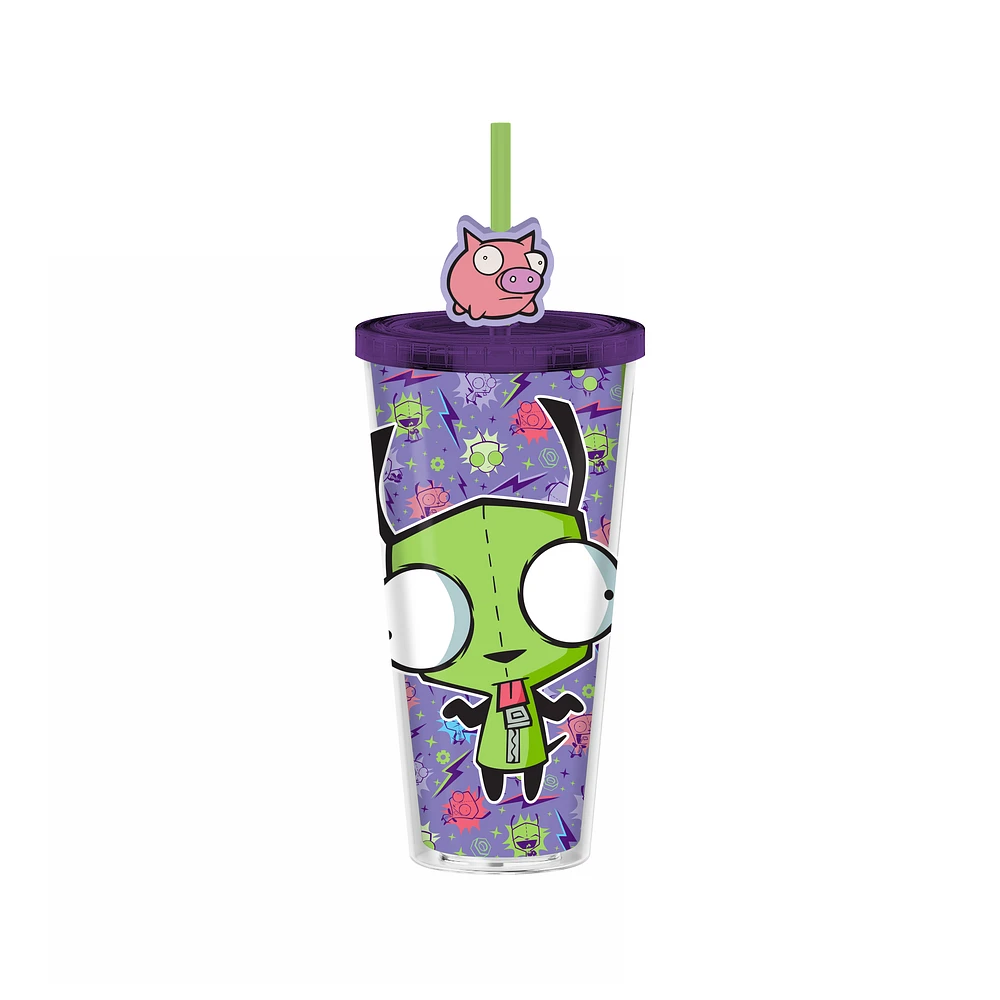 Invader Zim Gir 24oz Plastic Cold Cup with Lid and Topper Straw