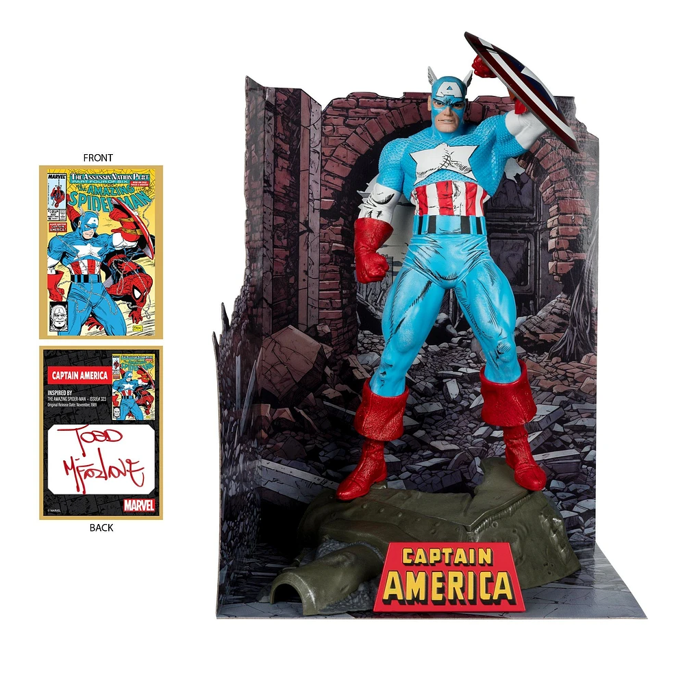 McFarlane Toys Marvel The Amazing Spider-Man (Issue 323) Captain America Statue with Todd McFarlane Autograph GameStop Exclusive