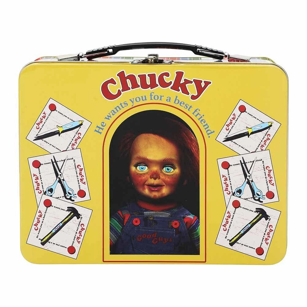 Childs Play Chucky Doll Box Yellow Tin Tote Lunchbox