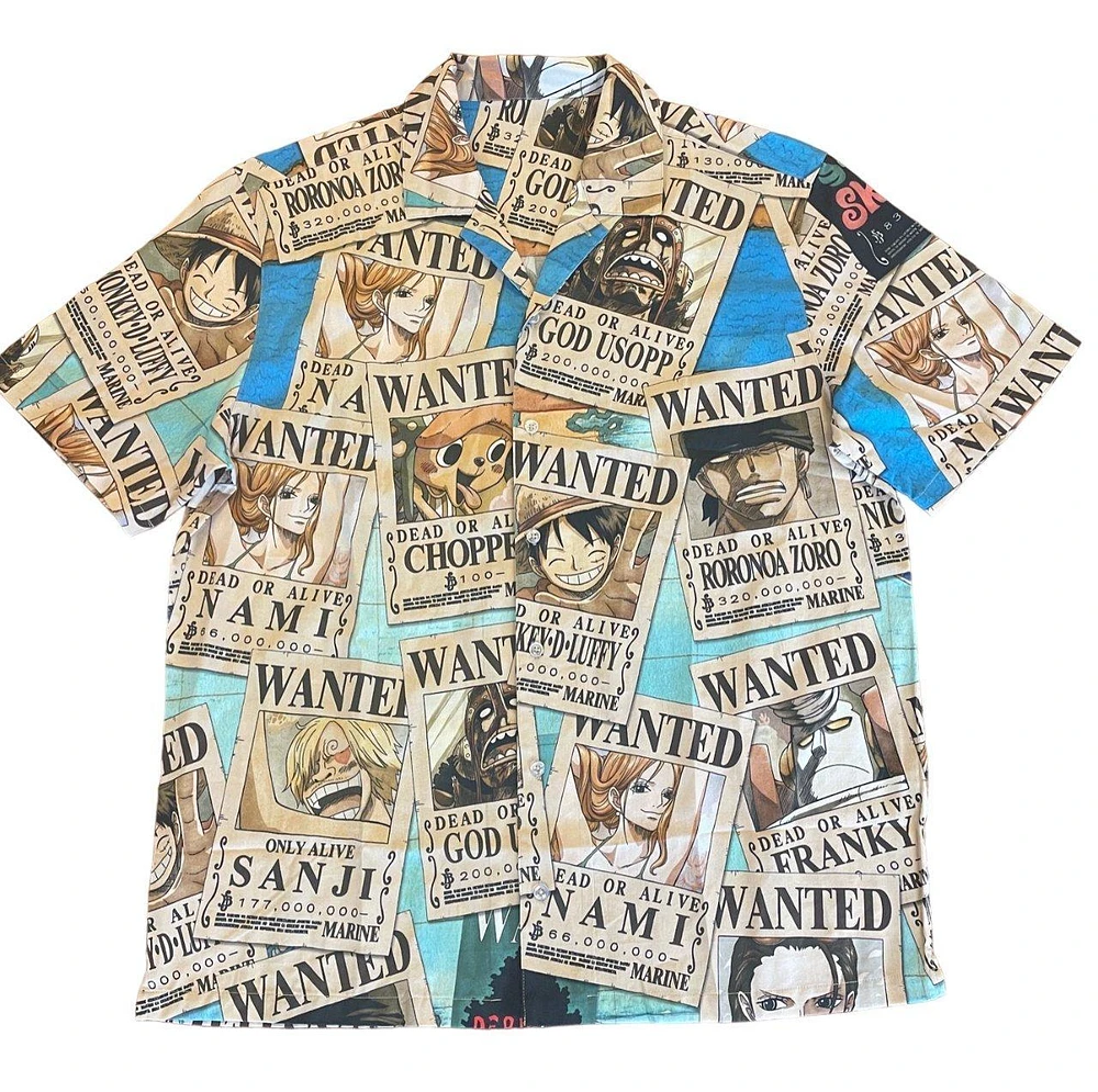 One Piece Wanted Posters Allover Print Woven Button-Up Shirt GameStop Exclusive