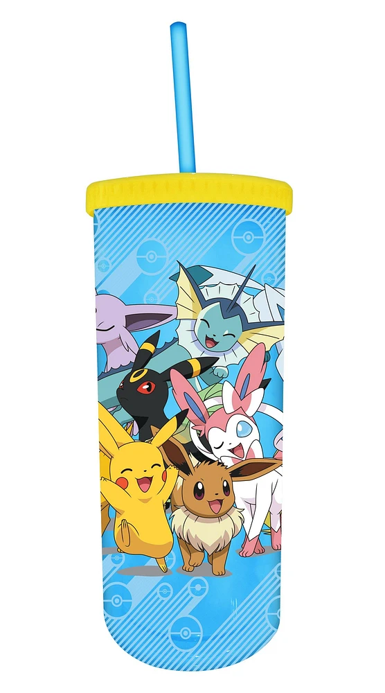 Pokemon Eevee and Pikachu 20oz. Plastic Tall Cold Cup w/ Lid and Straw